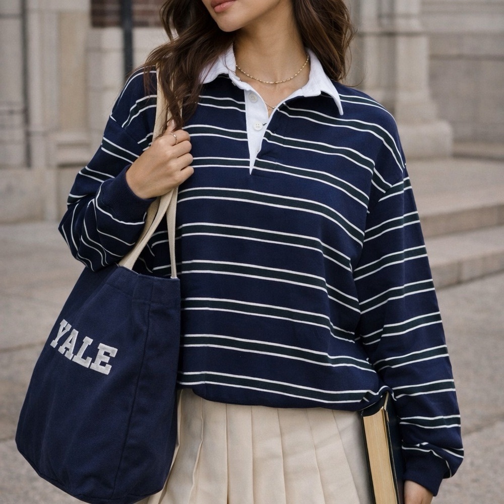 Brandy Melville Rugby Stripe Long Sleeve Oversized Relaxed Fit Tee Shirt Top